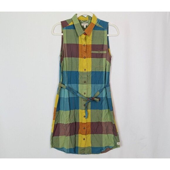 Toad & Co sz M Funday Tie Shirt Dress Organic Cotton Multicolor Checkered Plaid - Picture 2 of 14